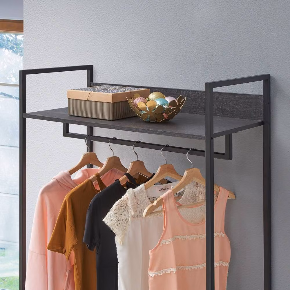 Timber Art Design Zahra Open Wardrobe with Four Shelves in Black, W: 83.8 cm – 3