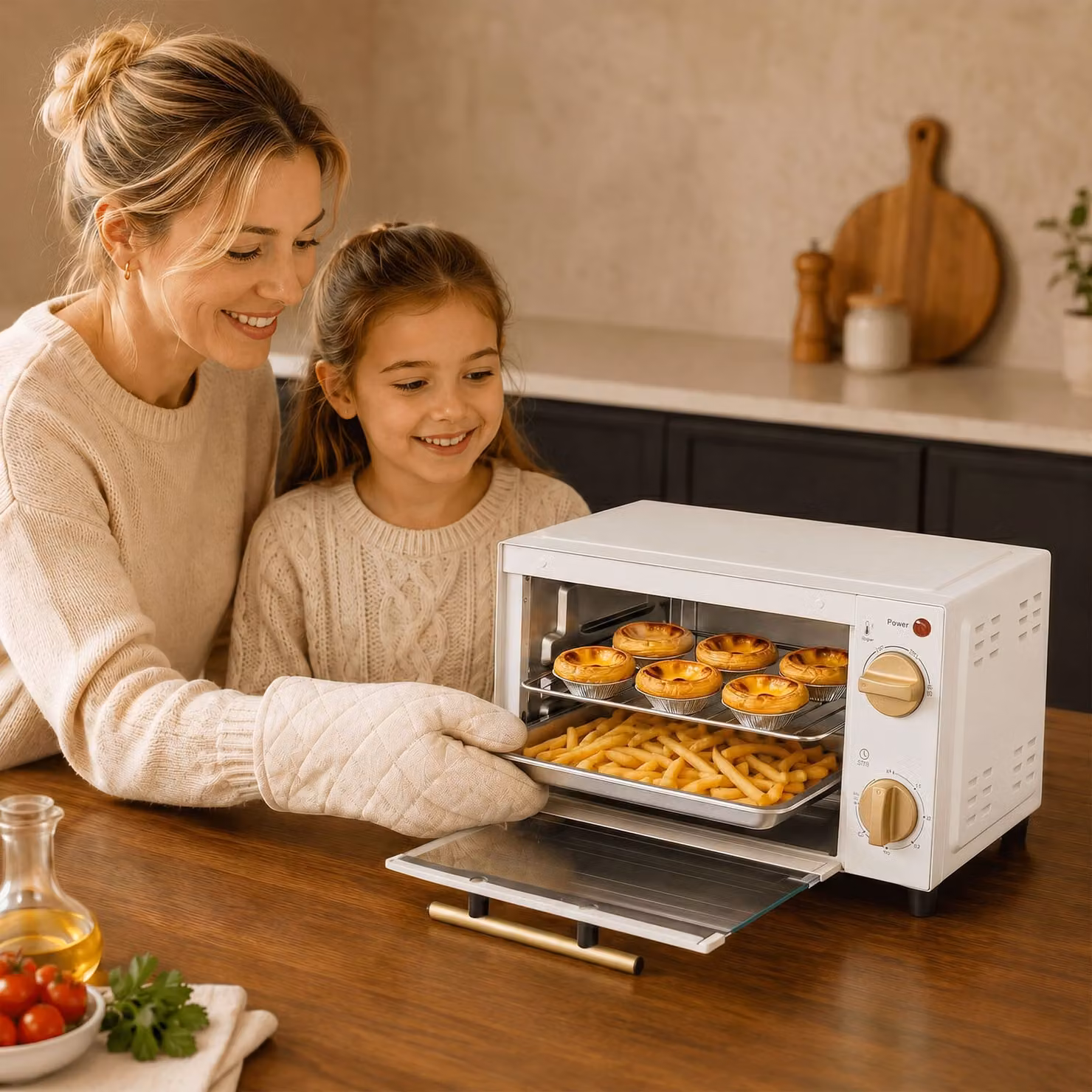 HOMCOM 9L Mini Countertop Electric Grill and Toaster Oven with Adjustable Timer and Auto Shut-off, White – 9