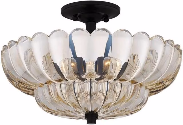Quoizel Art Deco Ceiling Light in Amber and Brown Mottled Glass with 4x E14 Sockets – 1