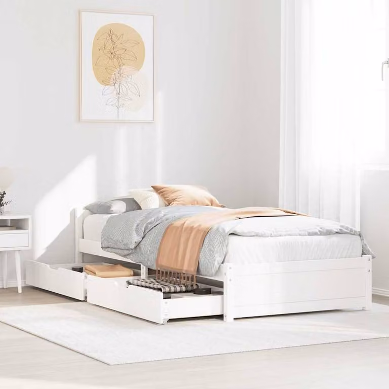 Berkfield Home Single Solid Wood Pine Bed Frame in White, W/D/H: 90 x 190 cm