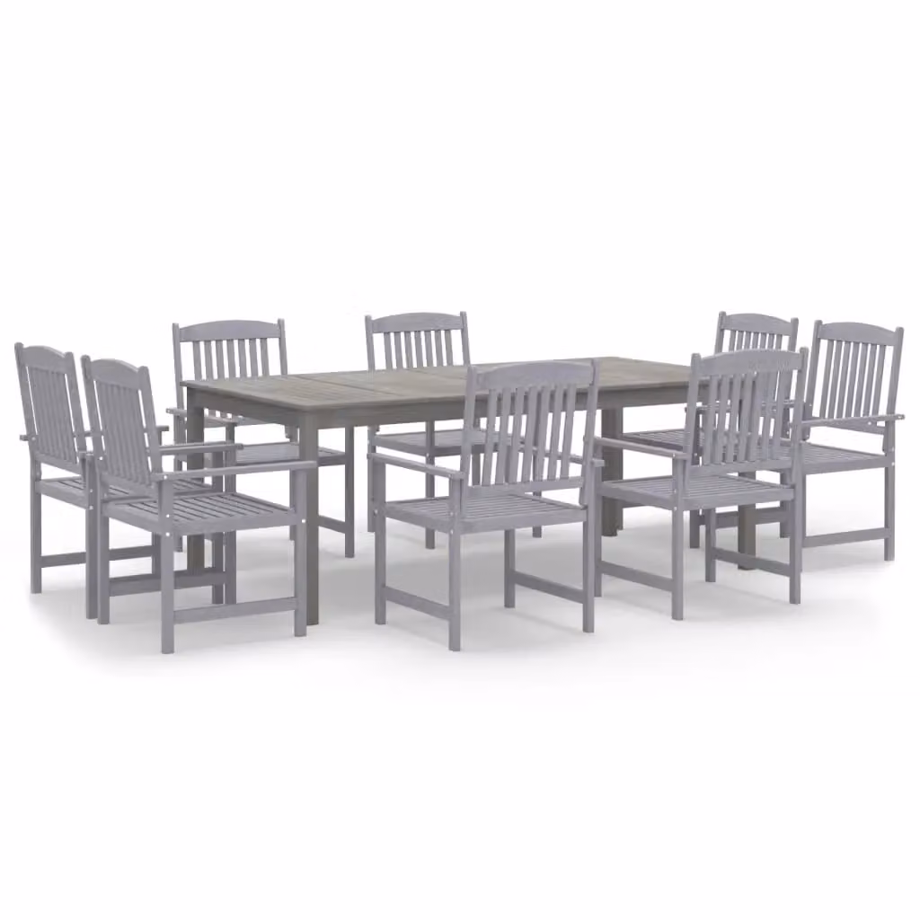 Berkfield Home 9 Piece Grey Acacia Solid Wood Garden Dining Set – 2