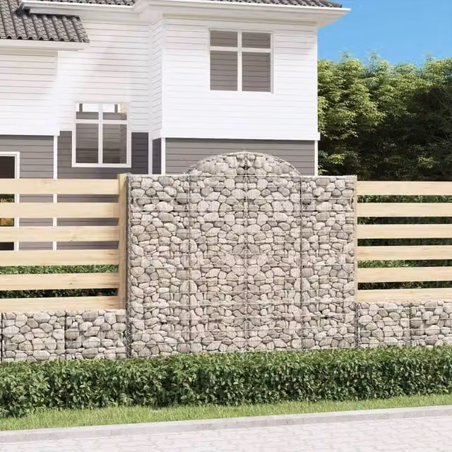 Berkfield Home Arched Gabion Basket in Silver Galvanised Steel, W: 200 cm, D: 30 cm, H: 180-200 cm – 1