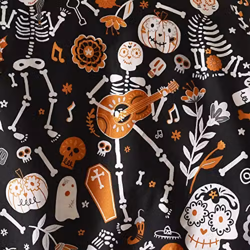 Bedlam Halloween Day of the Dead Childrens Reversible Duvet Cover and Pillowcase Set in Black and Orange, W/D/H: 140 x 200 cm – 4