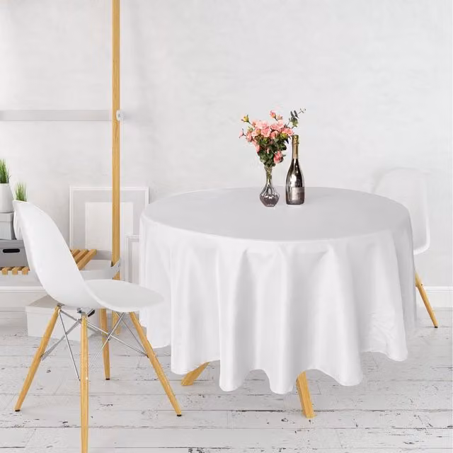 Trimming Shop Round Plain White Polyester Tablecloth