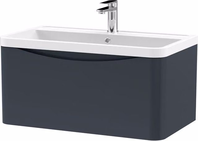 Balterley Wall Hung 1 Drawer Bathroom Vanity Unit and Basin, Dark Grey, Width: 75.5 cm