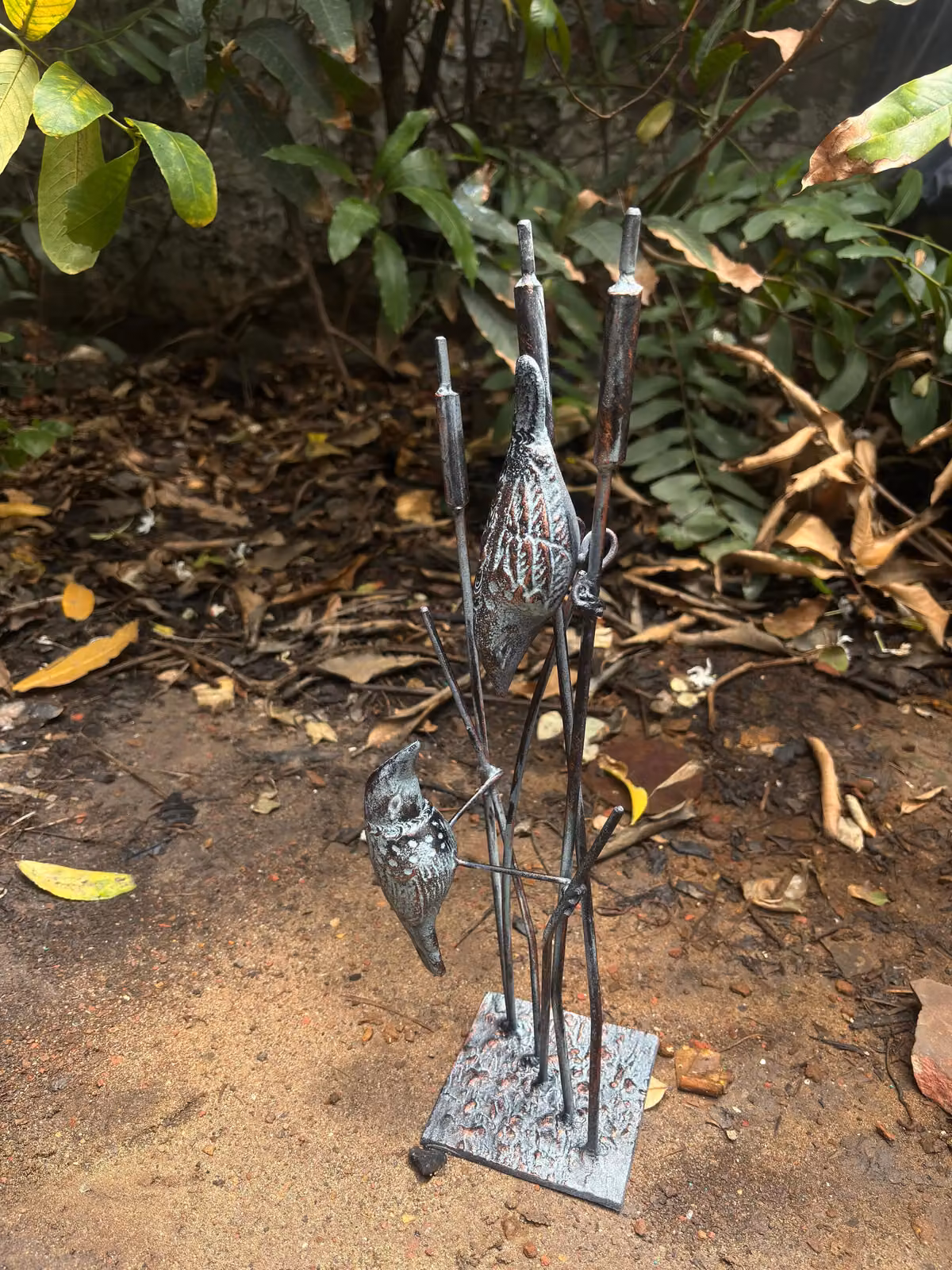 Inspirational Gifting Birds on Reeds Garden Sculpture Statue Ornament in Bronze Cast Iron Metal – 2