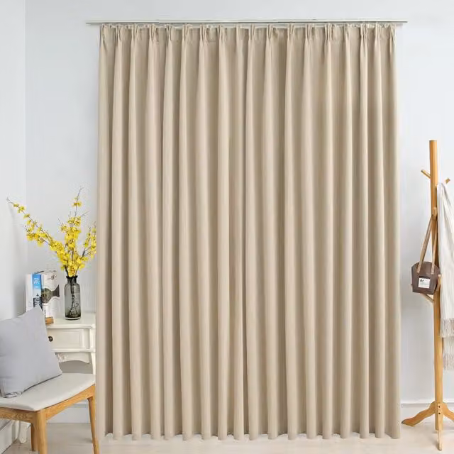 Berkfield Home Beige Blackout Fabric Curtain Panel with Hooks W: 290 cm, H: 245 cm