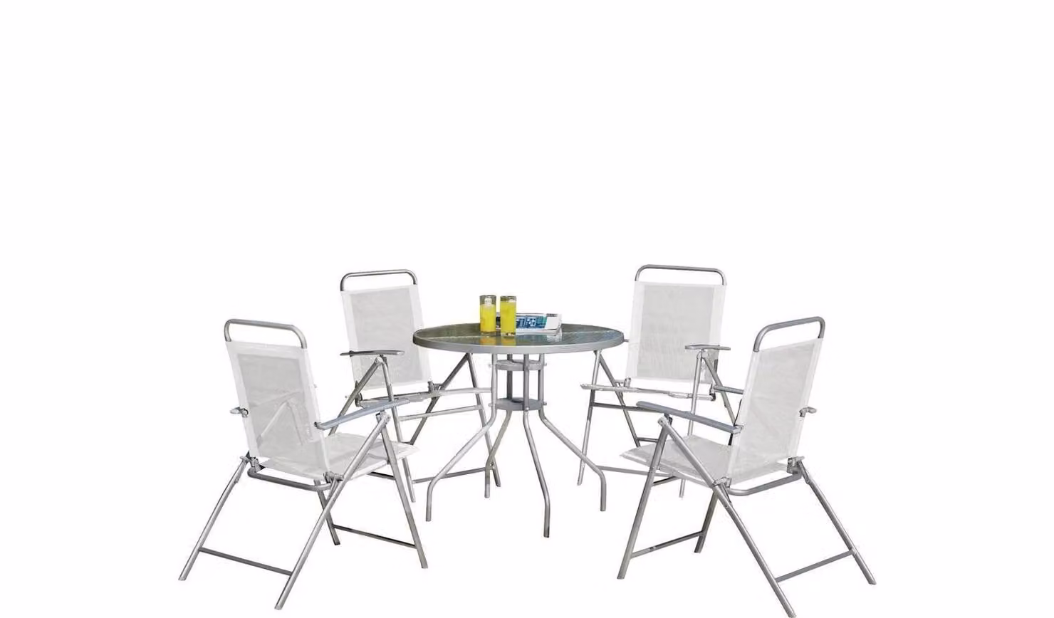 Cheap Furniture Warehouse 4 Seater Silver Metal and Glass Folding Patio Dining Set