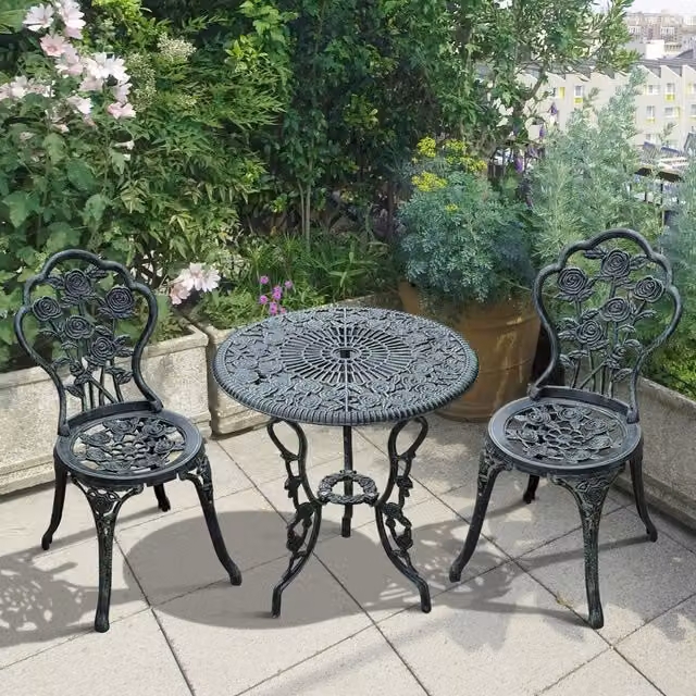 Outsunny Powder Coated Aluminium Outdoor Bistro Table and Chair Set in Antique Green