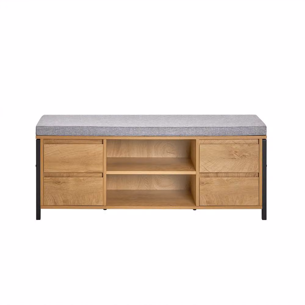 SoBuy Entrance Bench with 4 Drawers and Grey Fabric Cushion, W: 110 cm, D: 35 cm – 2