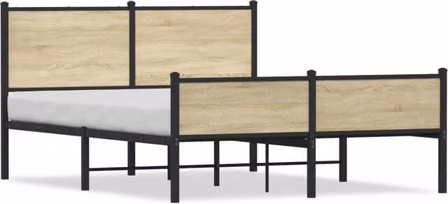 Berkfield Home Metal Bed Frame in Sonoma Oak, Brown, W/D/H: 140 x 190 cm
