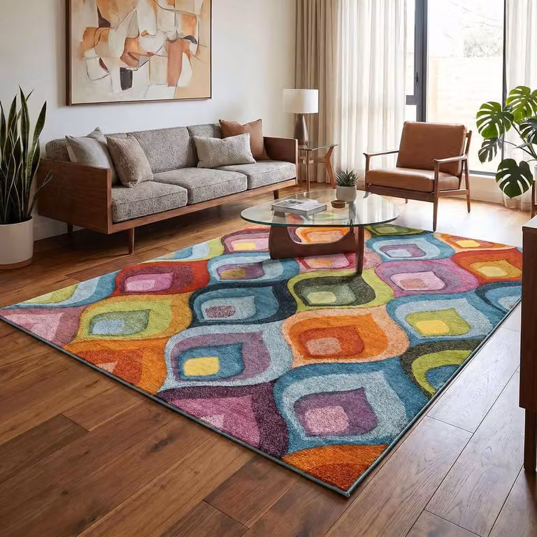 Desire Rugs Rainbow Modern Multi-Colour Carved Ogee Rectangular Rug W: 200 cm, D: 290 cm