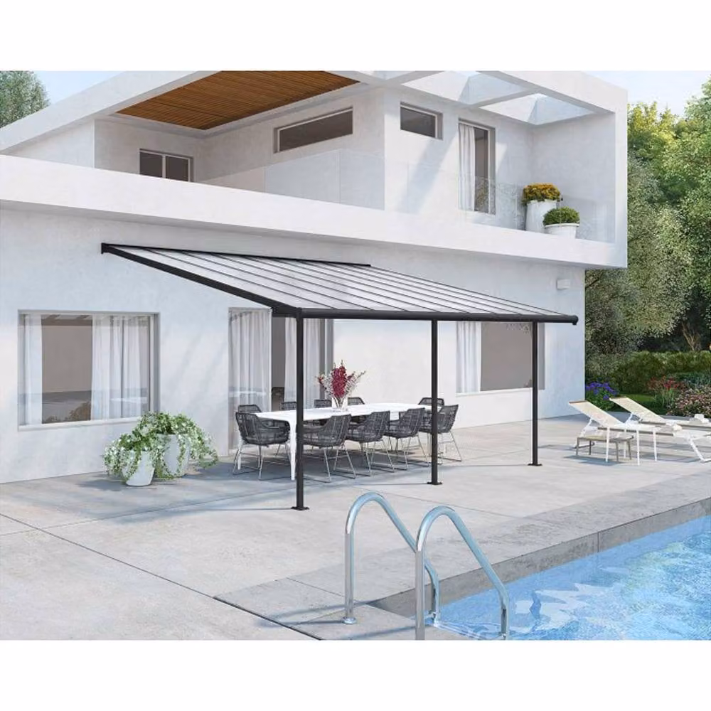 Palram Sierra Lean-to Patio Cover in Grey with Transparent Polycarbonate, W: 299 cm, H: 305 cm – 2