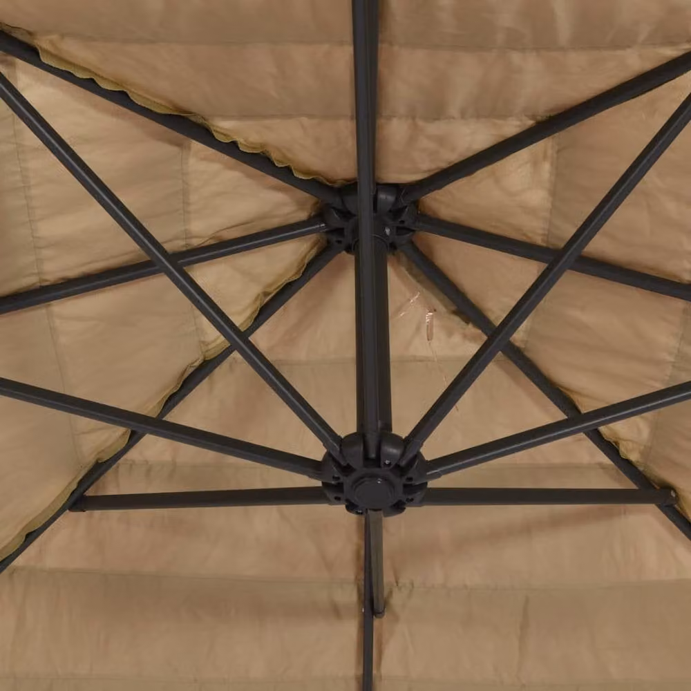Berkfield Home Garden Parasol with LEDs and Steel Pole, Brown and Beige, W/D: 288 x 288 cm – 5