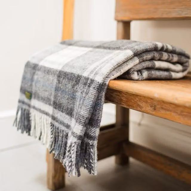 Tweedmill Grey Cottage Check Wool Throw Blanket