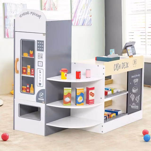 COSTWAY Kids Grocery Store Supermarket Playset in White Wood