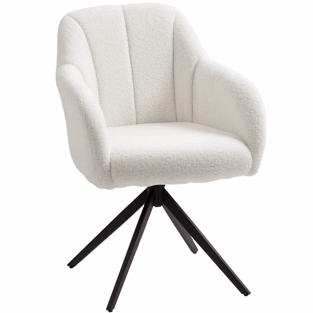 STILVORA White Bouclé Swivel Armchair with Metal Frame and Armrests – 2