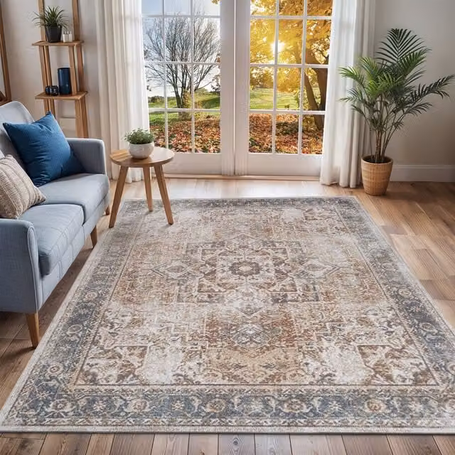 Livabliss Lilian Washable Vintage Boho Traditional Living and Dining Room Rug in Multicolour Burnt Orange, Brown and Blue, W: 200 cm, D: 275 cm – 1