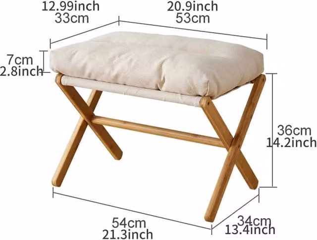 FLAVORA Beige Foldable Plush Bamboo Ottoman Footstool