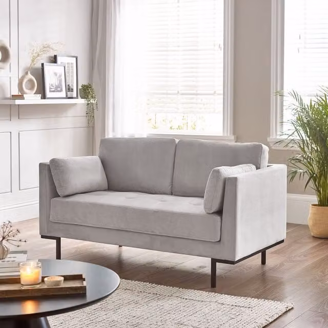 Furniturebox Evelyn 2 Seater Sofa in Taupe Velvet Fabric