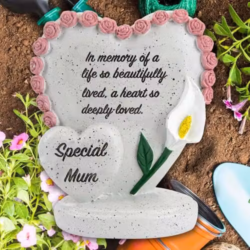 VFM e-Store Memorial Heart Flower Pot Ornament in Grey, W: 15 cm, D: 13 cm – 5