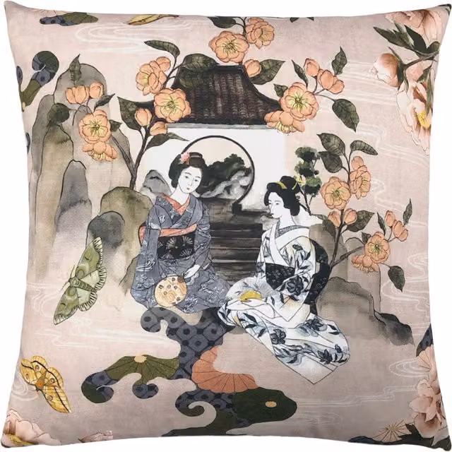Make it a Home Geisha Floral Square Cushion in Blush Pink and Multicolour with Feather and Polyester Filling