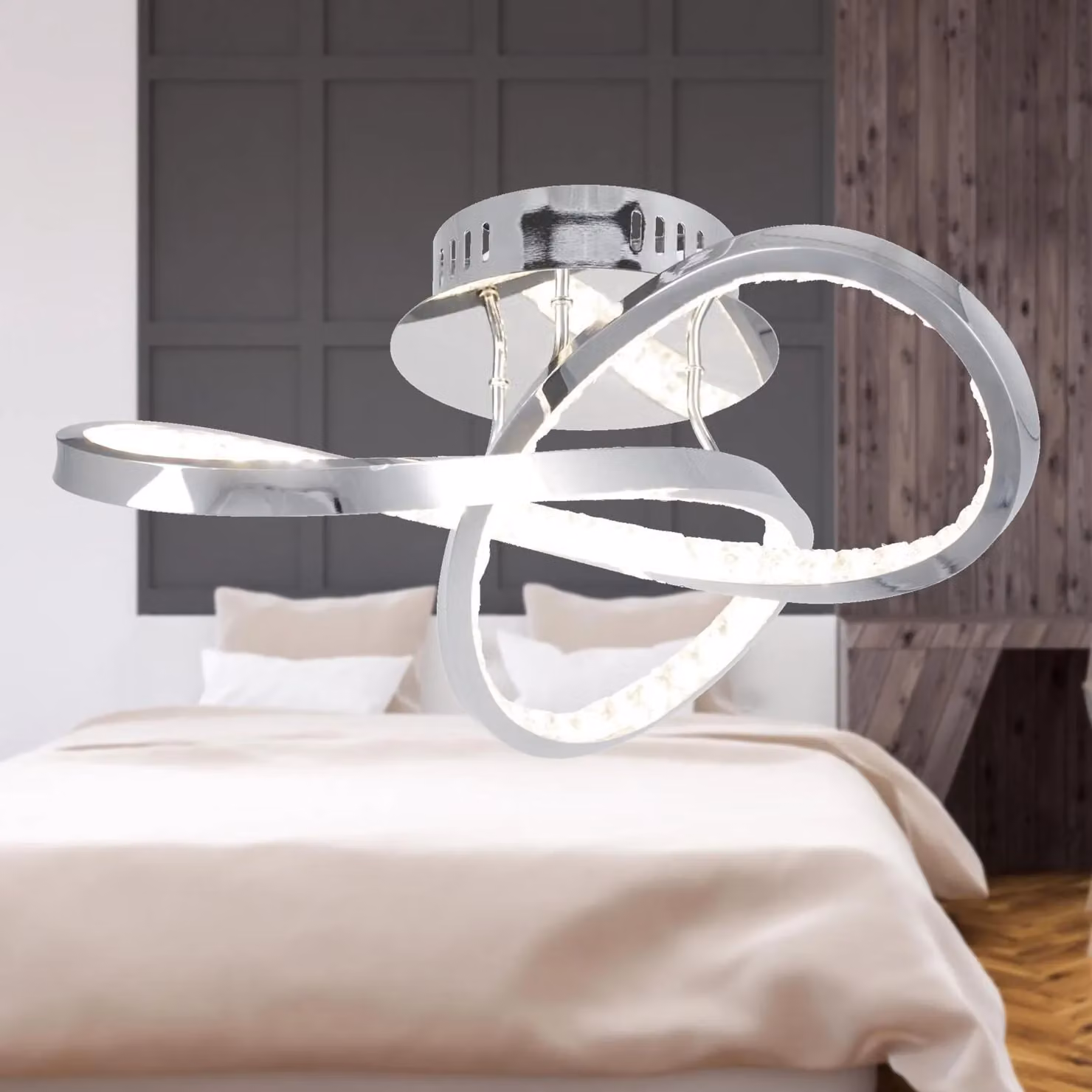 First Choice Lighting Jewelled Chrome LED Ring Ceiling Light in Silver – 3