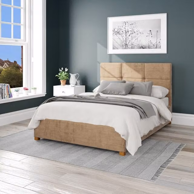 Aspire Caine Firenze Velour Ottoman Storage Bed in Champagne, Superking, W/D/H: 200 x 200 cm