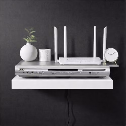 Spot On Dealz Modern White Glossy Floating Media Shelf for Living Room or Bedroom, W: 45 cm, H: 4 cm, D: 30 cm – 3