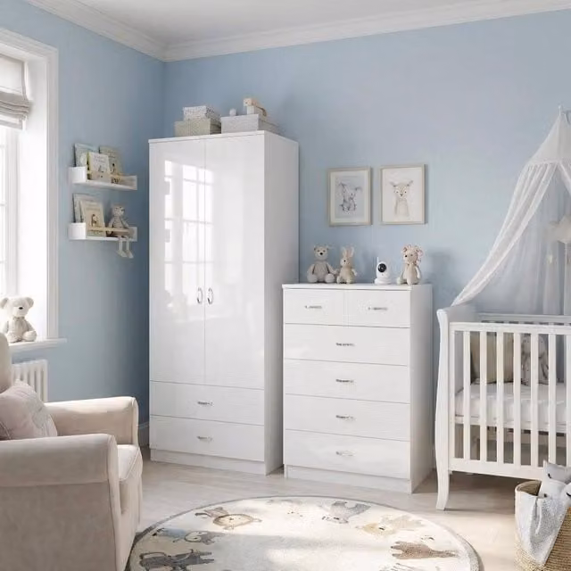 FWStyle Chilton 2 Piece Gloss White Nursery Bedroom Furniture Set