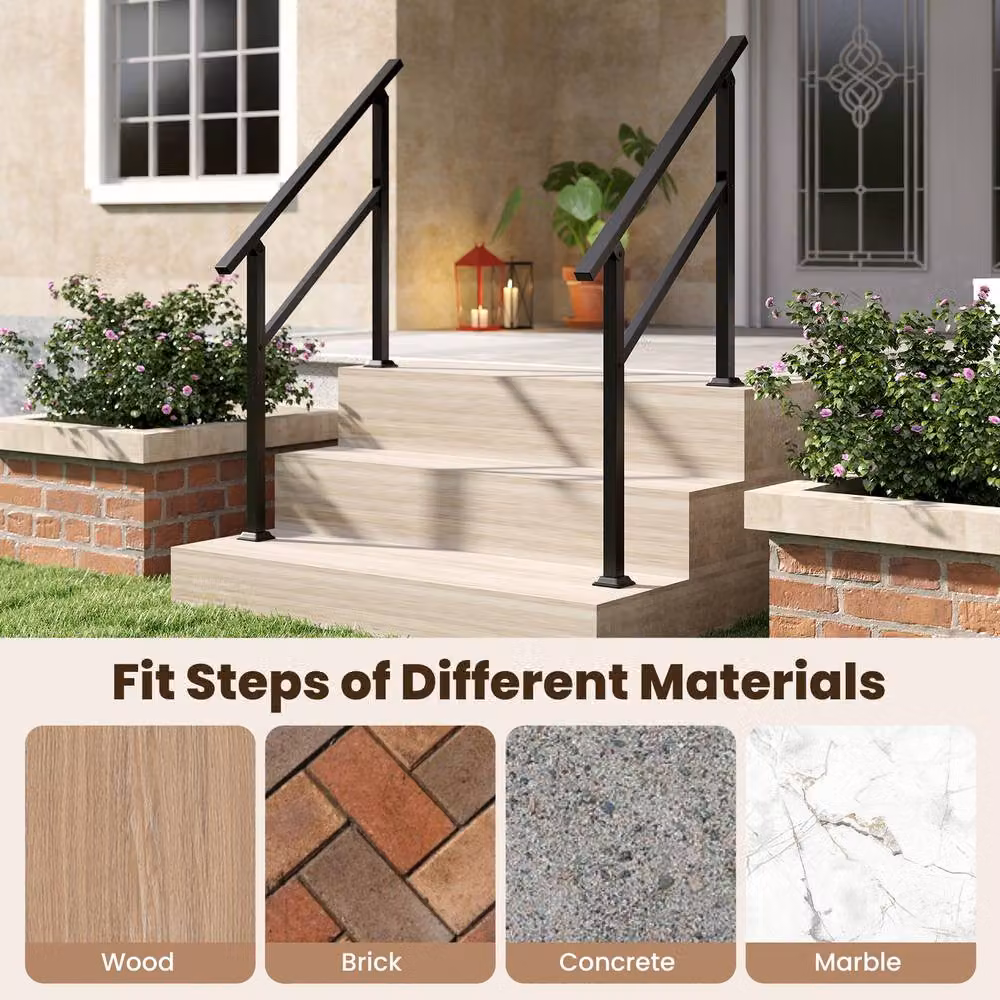 Gymax Black Metal Outdoor Handrail for 1 to 3 Steps with Flexible Angle – 4