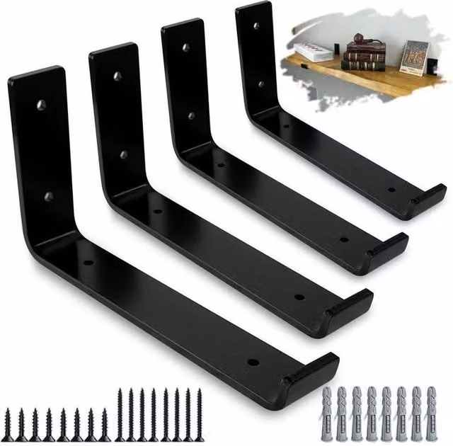 EONLION Black Matt Iron Rustic Scaffold Shelf Brackets, Pack of 4