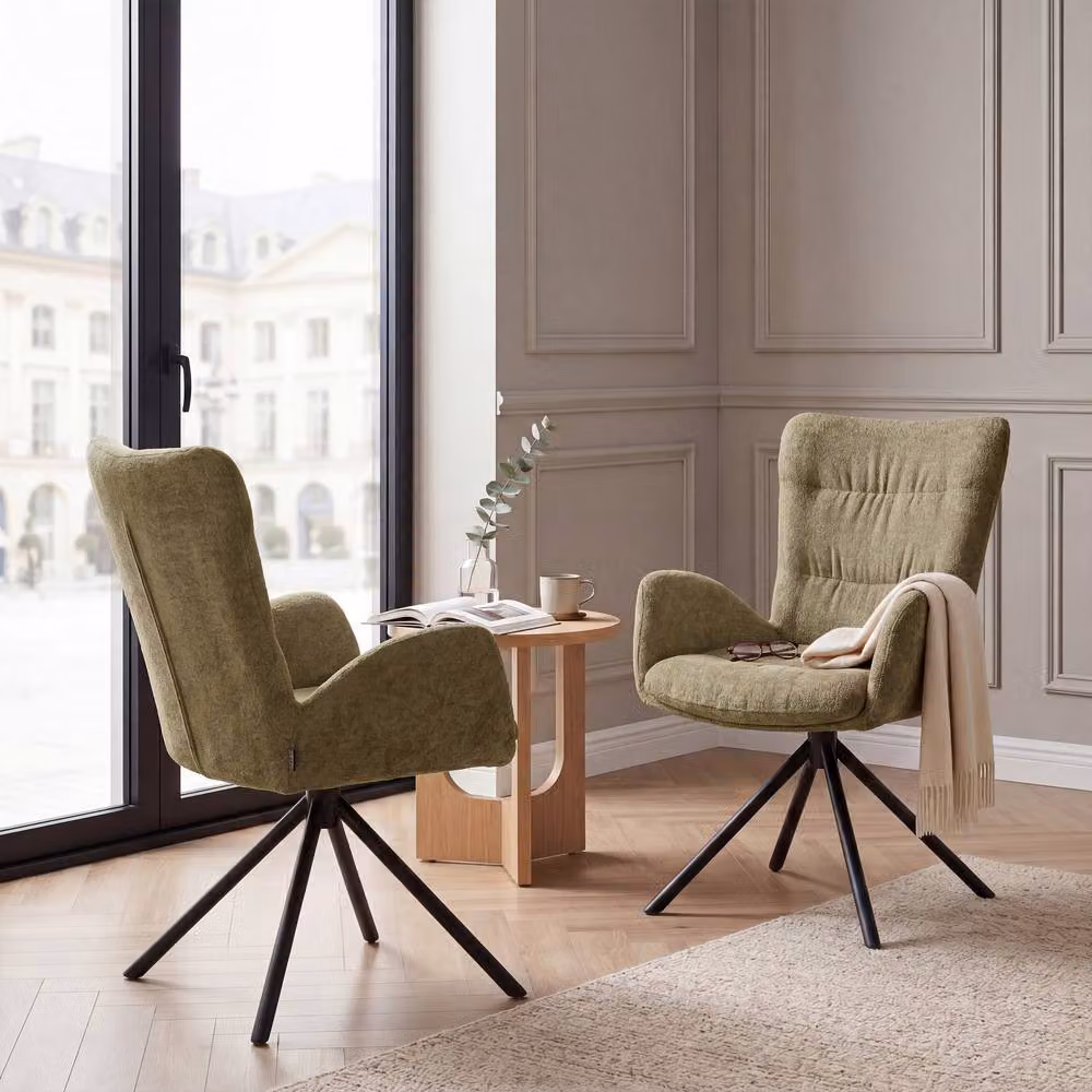 SONARA Green Chenille 360 Degree Swivel Accent Chair with Armrests and Mid-Century Tub Design – 4