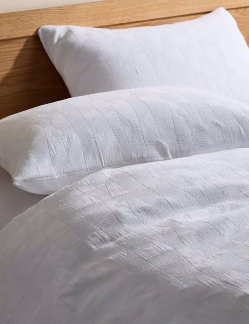 M&S White Pure Cotton Waffle Abstract Jacquard Bedding Set, W: 140 cm, L: 200 cm