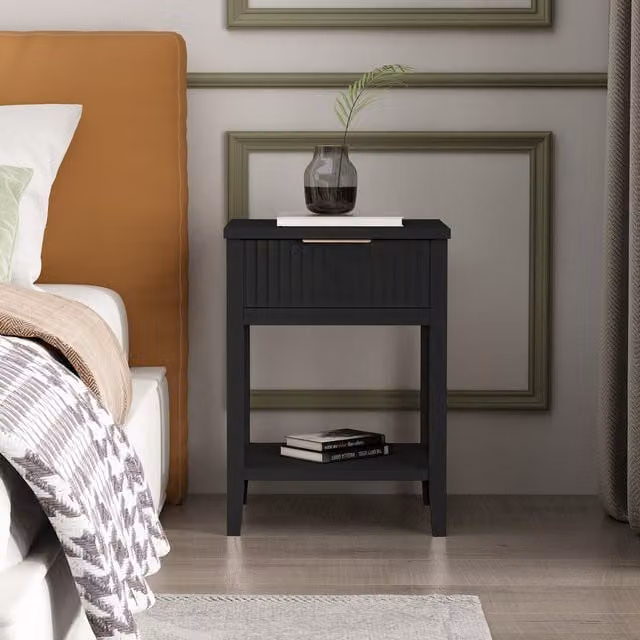 Cabinet Bits Monti Modern Black Metal Bedside Table with 1 Drawer and Shelf
