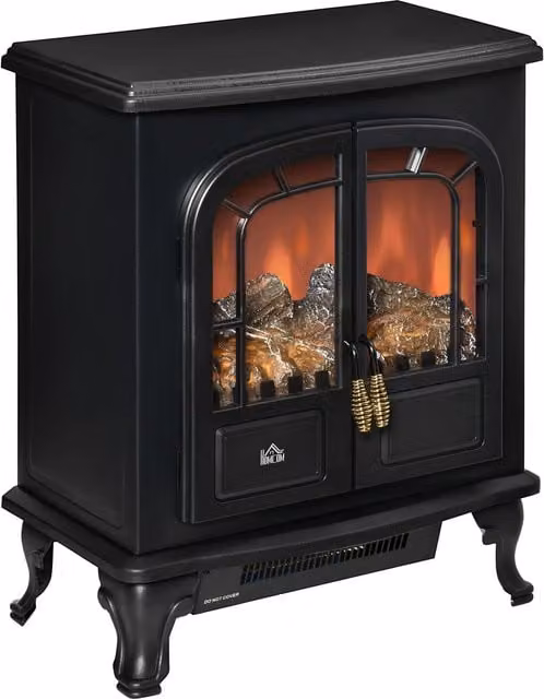 HOMCOM Electric Fireplace Stove Heater with LED Flame Effect, Double Door, Black – 1