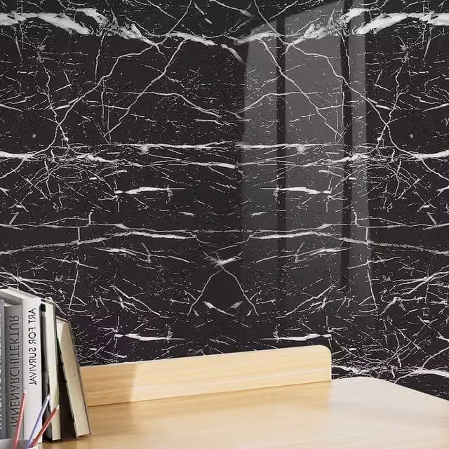 Livingandhome Self Adhesive PVC Marble Wallpaper in Black
