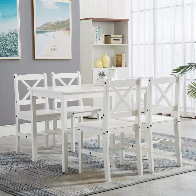 Mcc Direct White and Grey Rectangular Wood Dining Table and Four Chairs Set