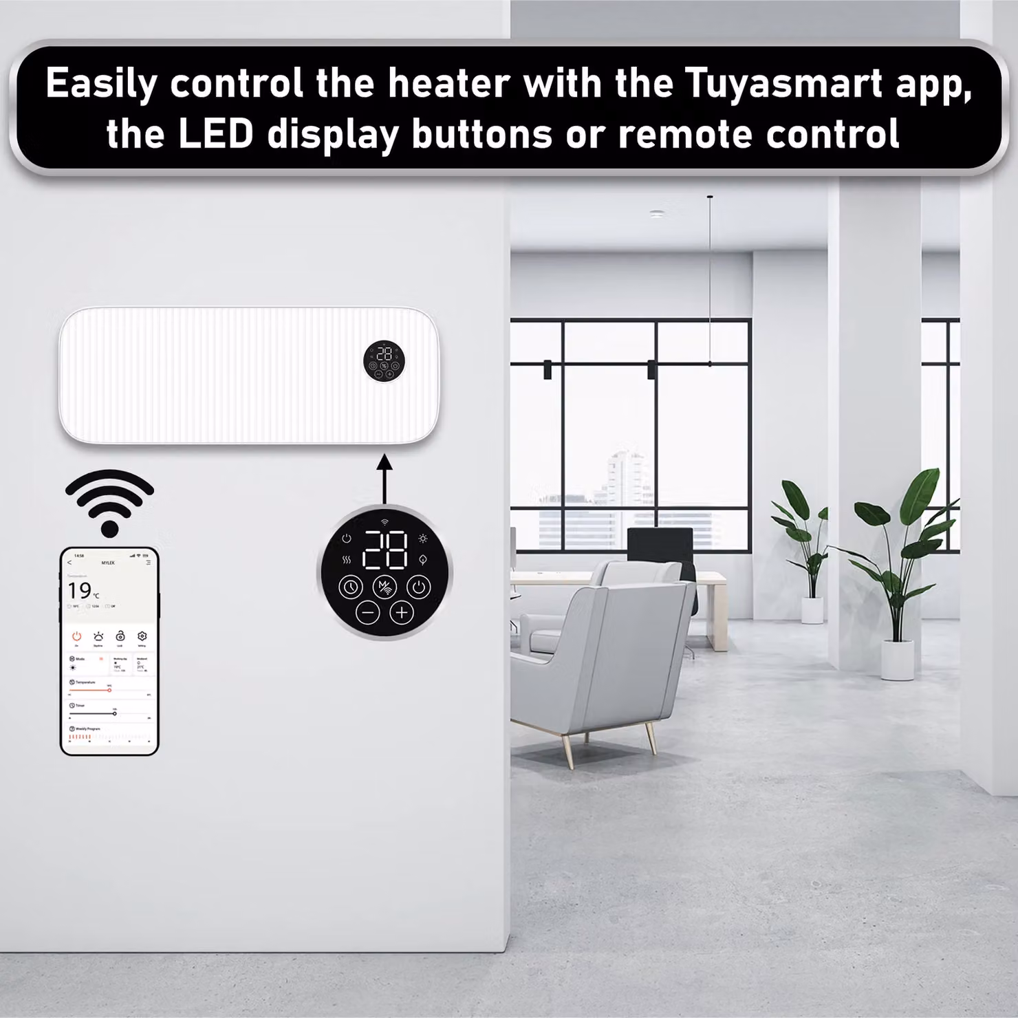 MYLEK 2kW White Overdoor Air Curtain Ceramic PTC Fan Heater with WiFi App Control and Timer – 3