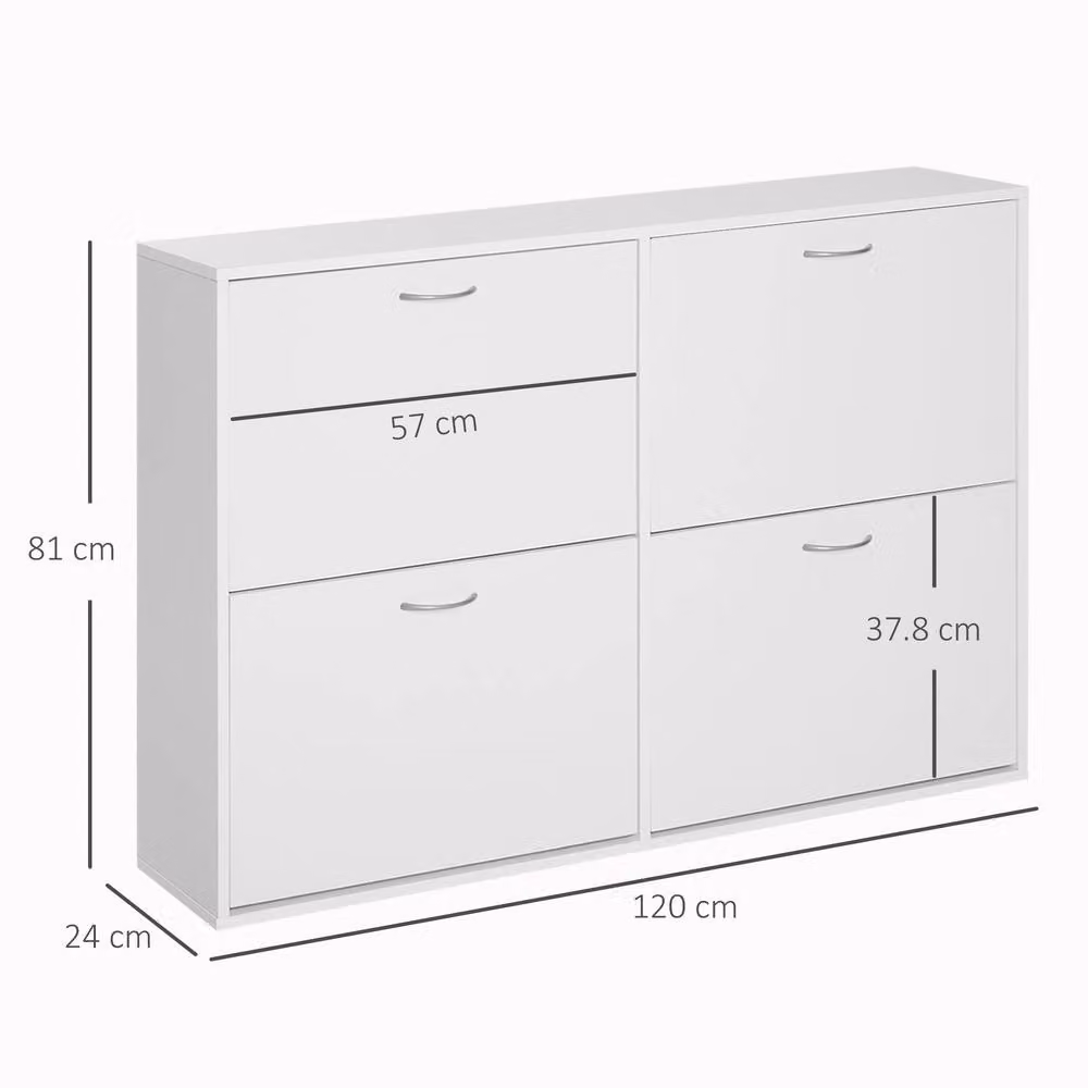 STILVORA Modern White Shoe Cabinet with 4 Drawers and Pull-out Rack, W/D/H: 120 x 16 x 81 cm – 3