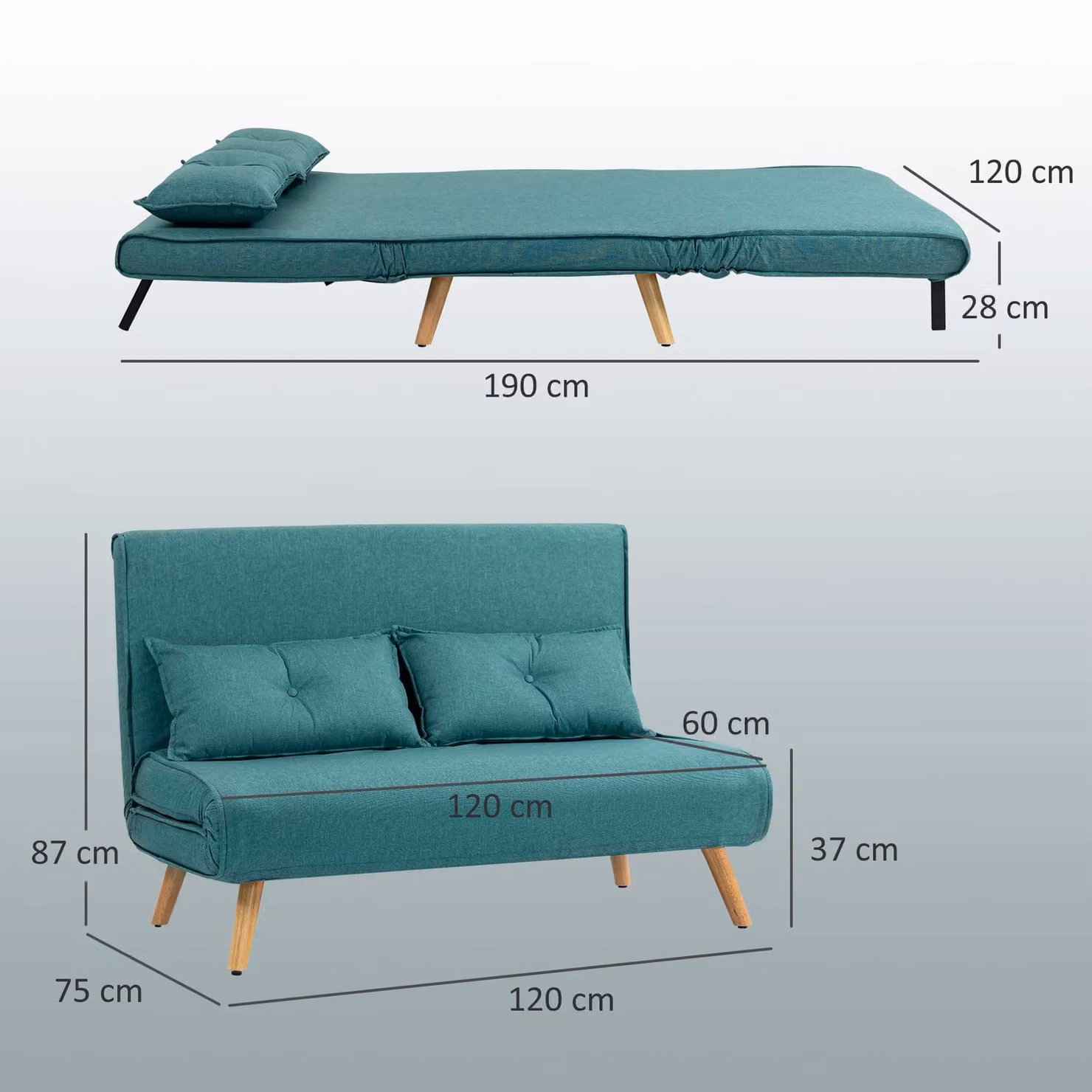 HOMCOM 2 Seater Click Clack Sofa Bed in Green with Scatter Cushions – 3