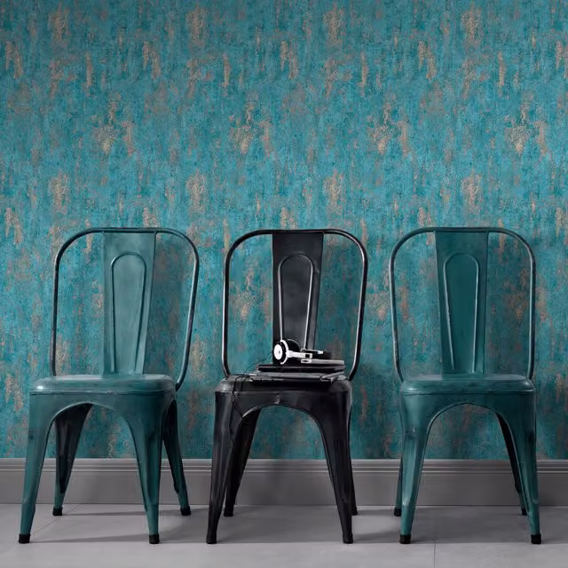 Erismann Industrial Abstract Vinyl Wallpaper in Petrol and Gold, Washable Roll