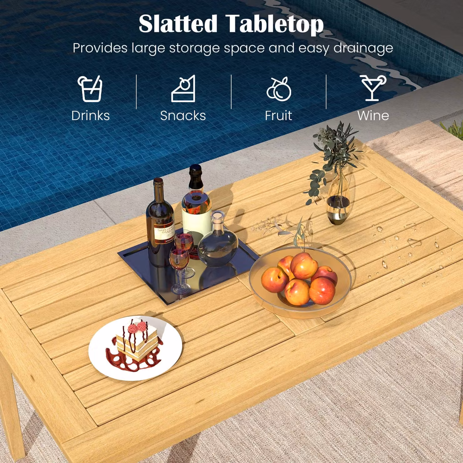 Gymax Outdoor Teak Wood Coffee Table in Light Khaki Beige – 3