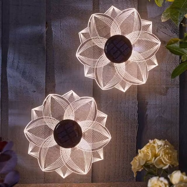 Marco Paul Warm White LED Solar Flower Garden Wall Ornaments, Height: 20 cm – 1