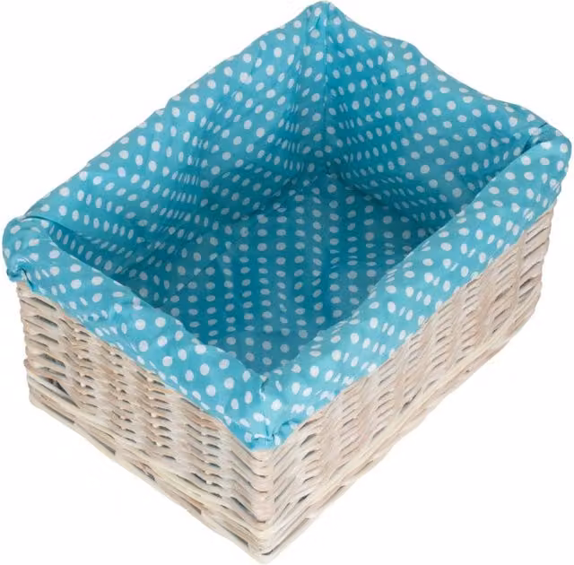 Red Hamper Wicker Open Storage Basket with White and Blue Spotty Lining, Width: 43 cm – 2