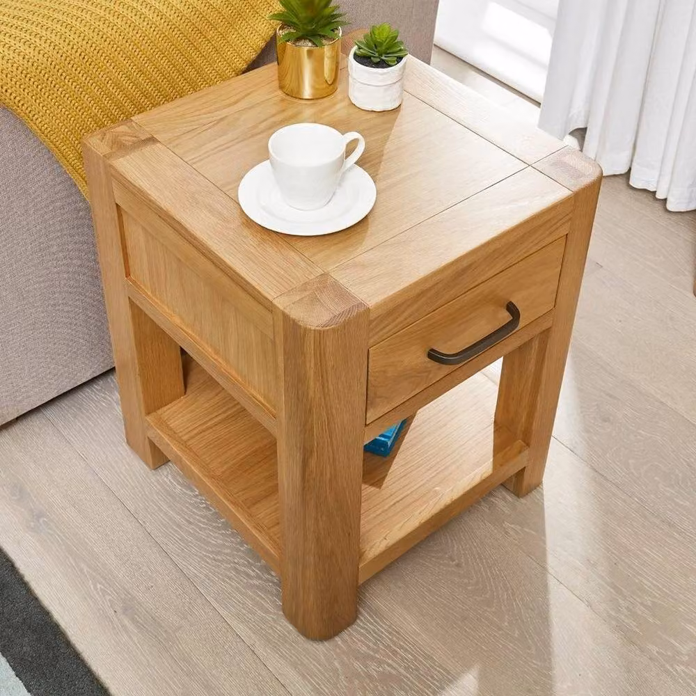 FORGEVIO Soho Oak Lamp Side Table with 1 Drawer in Light Oak – 3