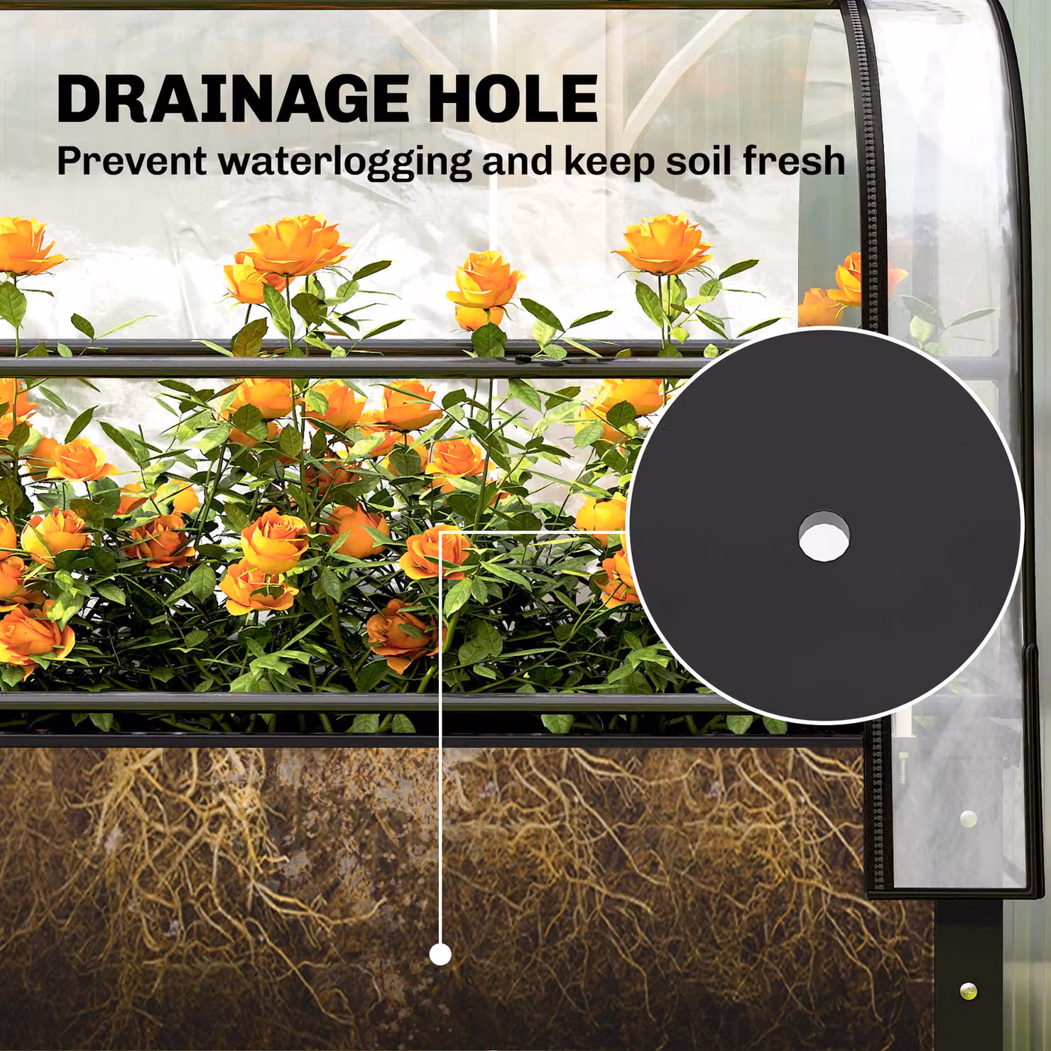 Outsunny Metal Raised Planter with Flip-Up Greenhouse Cover and Drainage Hole, Black – 6