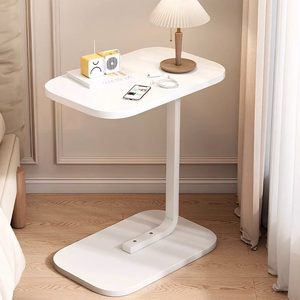 EONLION White C-Shaped Compact Sofa Side Table and Coffee Table with Wood and Metal Construction, H 100 cm x W 60 cm x D 60 cm – 3