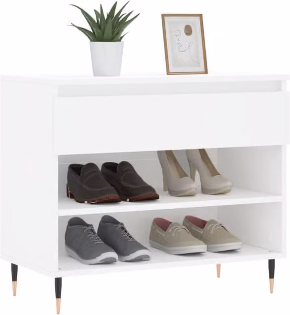 Berkfield Home White Shoe Cabinet with Doors and Open Shelf, W/D/H: 70 x 36 x 60 cm