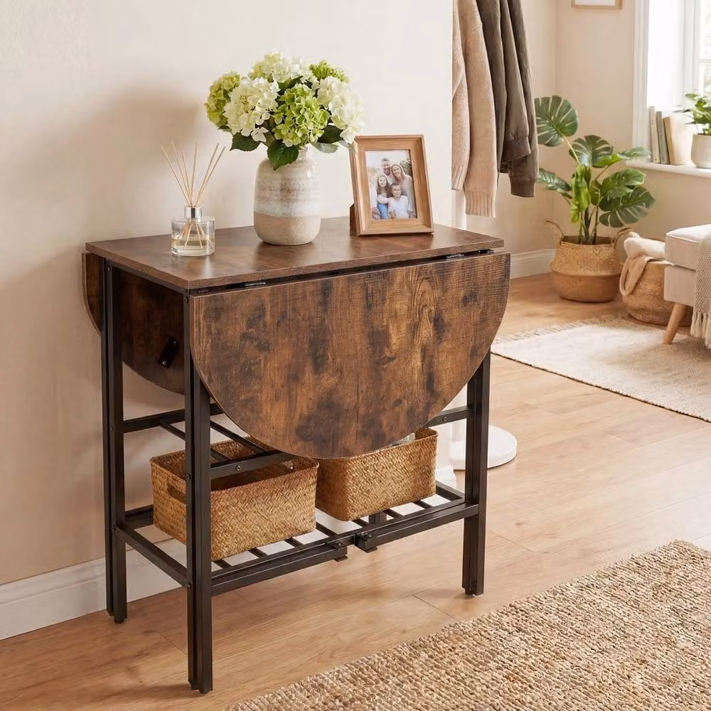 VOGREX Oval Folding Dining Table with Butterfly Drop Leaf Panels in Brown – 3